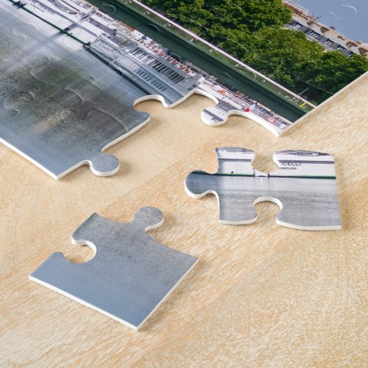 Franse vlag zwaait midden in Eiffeltoren Legpuzzel (Zijkant)