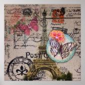 Franse vlinder Modern Paris Eiffeltoren Poster (Voorkant)