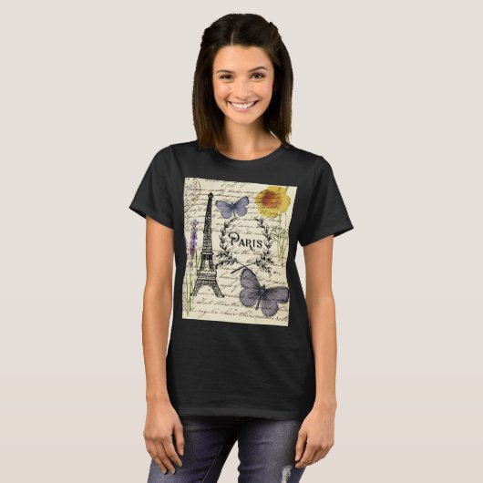 franse vlinder parijs eiffel tower t-shirt (Voorkant volledig)