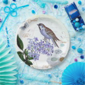 Franse Vogel Bloemen Collage Look Papieren Bordje (Feest)
