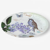 Franse Vogel Bloemen Collage Look Papieren Bordje (Gekanteld)