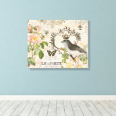 Franse vogel met kroon uitgerekt doek Canvas Afdruk (Insitu (Houten vloer))