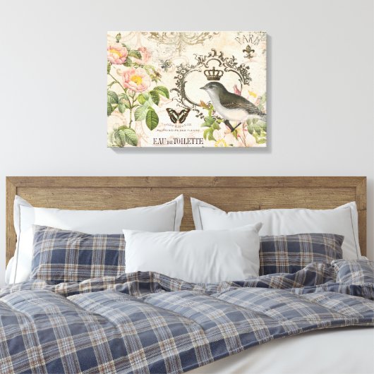 Franse vogel met kroon uitgerekt doek Canvas Afdruk (Insitu (Slaapkamer))