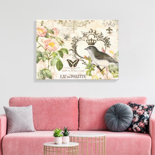 Franse vogel met kroon uitgerekt doek Canvas Afdruk (Insitu (Woonkamer))