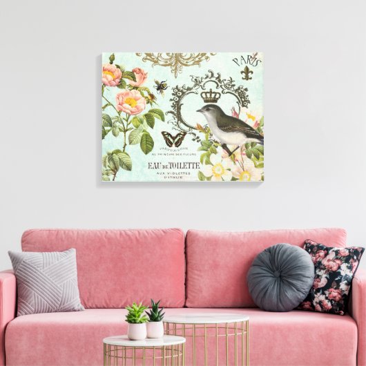  Franse Vogel met kroon uitgerekt doek Canvas Afdruk (Insitu (Woonkamer))