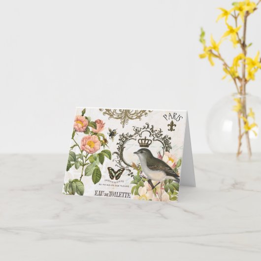  Franse Vogel met Kroonnotecard Kaart (Gele Bloem)