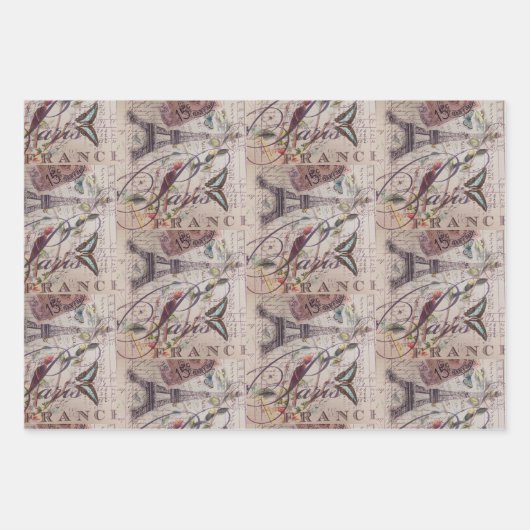 Franse Vogelbotanische Eiffeltoren Inpakpapier Vel (Voorkant)