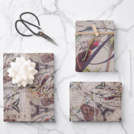 Franse Vogelbotanische Eiffeltoren Inpakpapier Vel