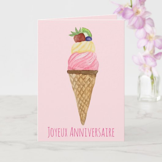Franse vogeldagse Waterverf Ice Cream Kaart (Orchidee)