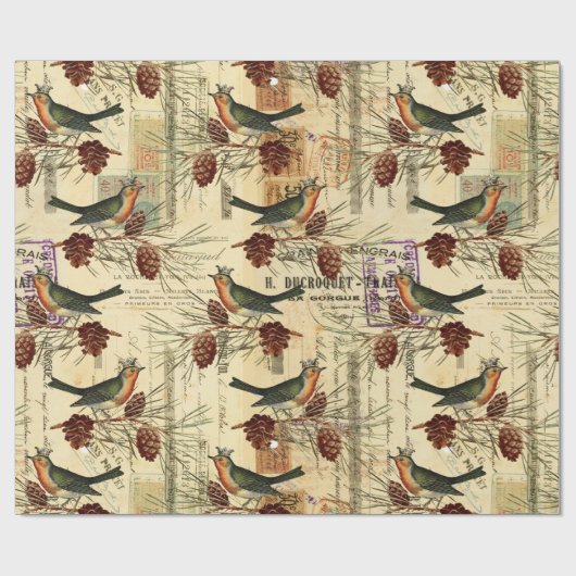  Franse vogelgriep - Spaans grijs script stempels Cadeaupapier (Vlak)