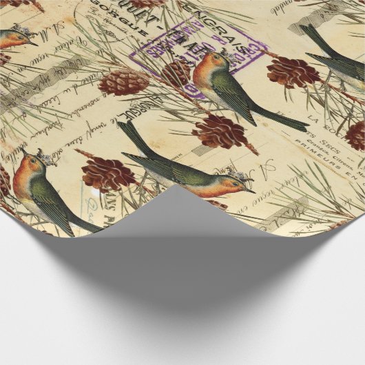 Franse vogelgriep - Spaans grijs script stempels Cadeaupapier (Hoek)