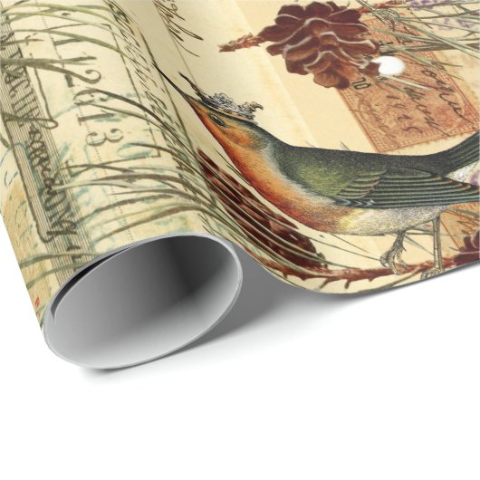 Franse vogelgriep - Spaans grijs script stempels Cadeaupapier (Rol Hoek)