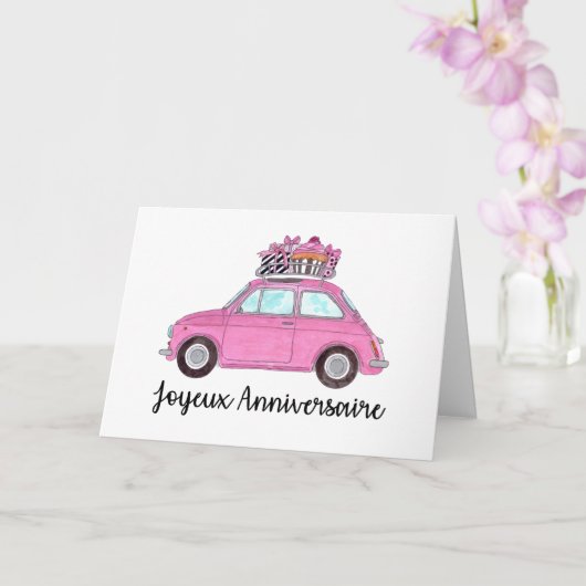 Franse vogelretro Fiat 500 Kaart (Orchidee)
