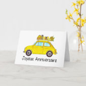 Franse vogelretro Fiat 500 Kaart (Gele Bloem)