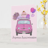 Franse vogelretro Fiat 500 Kaart (Gele Bloem)