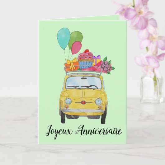 Franse vogelretro Fiat 500 Kaart (Orchidee)