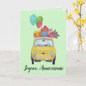 Franse vogelretro Fiat 500 Kaart (Gele Bloem)