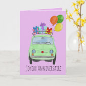 Franse vogelretro Fiat 500 Kaart (Gele Bloem)