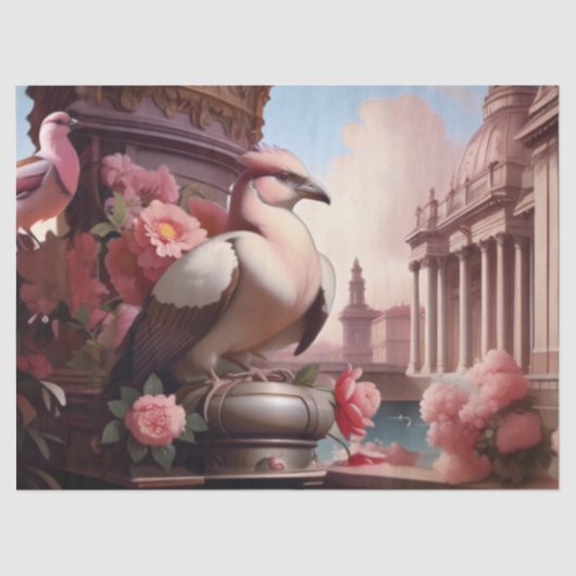 Franse vogels roze tissuepapier (Voorkant)