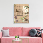  Franse vogeltjes en tuin uitgerekt canvas Afdruk (Insitu (Woonkamer))