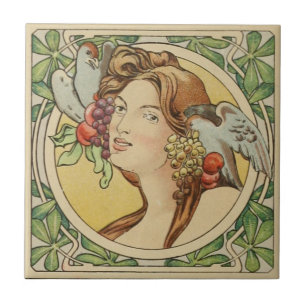  Franse Vrouw Art Nouveau Ceramic Tegeltje