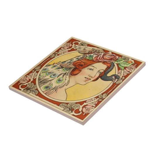Franse Vrouw Art Nouveau Ceramic Tegeltje (Zijkant)