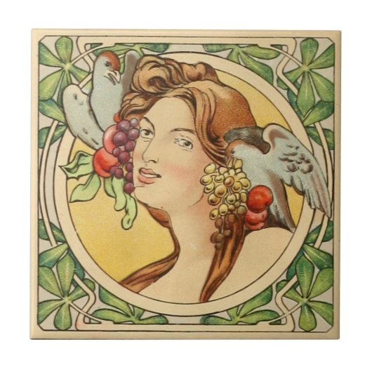  Franse Vrouw Art Nouveau Ceramic Tegeltje (Voorkant)