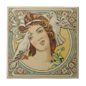 Franse Vrouw Art Nouveau Ceramic Tegeltje (Voorkant)