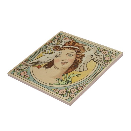 Franse Vrouw Art Nouveau Ceramic Tegeltje (Zijkant)