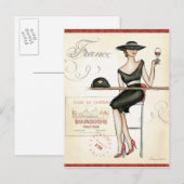 Franse vrouw Drink rode wijn Briefkaart (Voorkant / Achterkant)