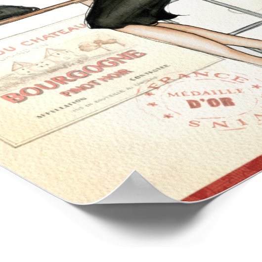 Franse vrouw Drink rode wijn Poster (Hoek)