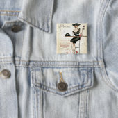 Franse vrouw Drink rode wijn Vierkante Button 5,1 Cm (In situ)