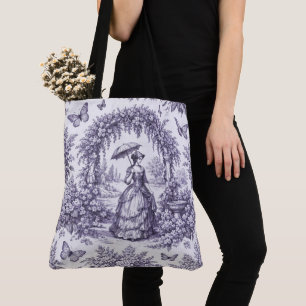 Franse vrouw in een tuin Toile de Jouy Tote Bag