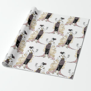 Franse vrouw met wijn op Blush Pink Cadeaupapier