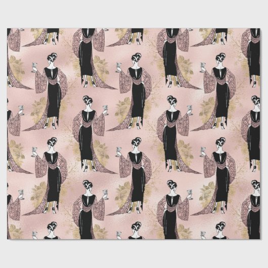 Franse vrouw met wijn op Blush Pink Cadeaupapier (Vlak)