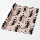 Franse  vrouw met wijn op Blush Pink Cadeaupapier (Uitgerold)