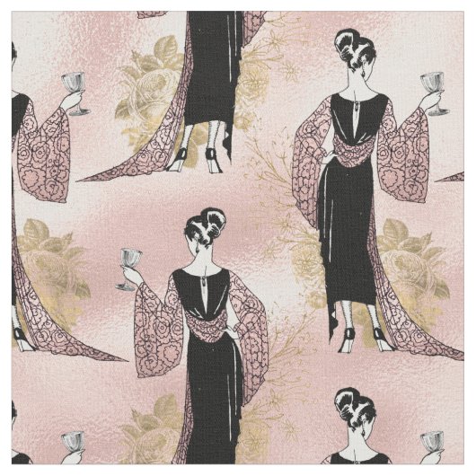 Franse  vrouw met wijn op Blush Pink Stof (Close Up)