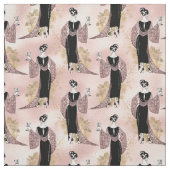 Franse  vrouw met wijn op Blush Pink Stof (Swatch)