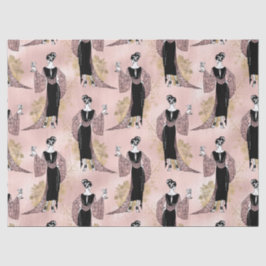 Franse  vrouw met wijn op Blush Pink Tissuepapier