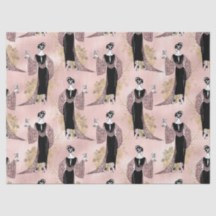 Franse  vrouw met wijn op Blush Pink Tissuepapier