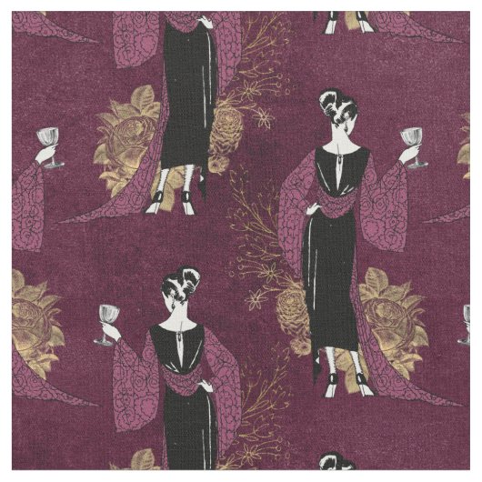 Franse  vrouw met wijn op maroon stof (Close Up)