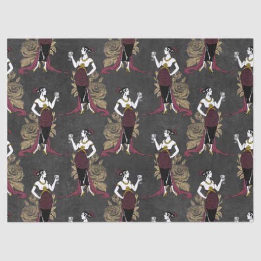 Franse  vrouw met wijn op zwarte ontkoppeling tissuepapier (Voorkant)