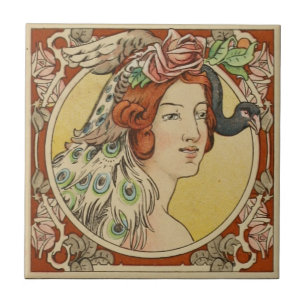 Franse Vrouw Red Art Nouveau Tegeltje