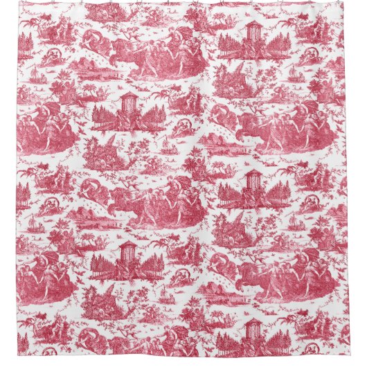 Franse wagen van Dawn Toile de Jouy-Pink Douchegordijn (Voorkant)