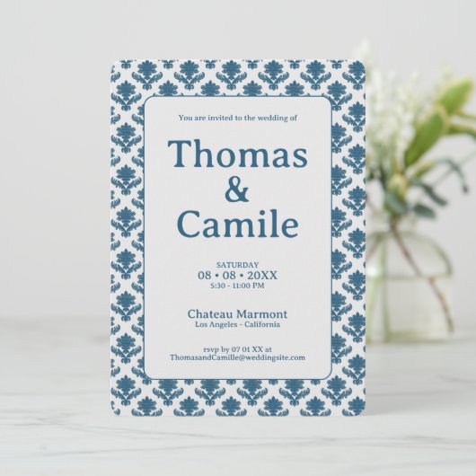 Franse wandtapijten Blauw en wit bruiloft Kaart (Staand voorkant)