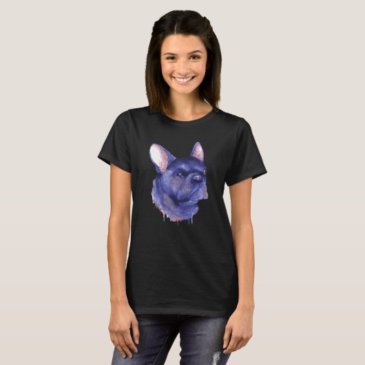 franse Waterverf bulledog schilderde portret grati T-shirt (Voorkant volledig)