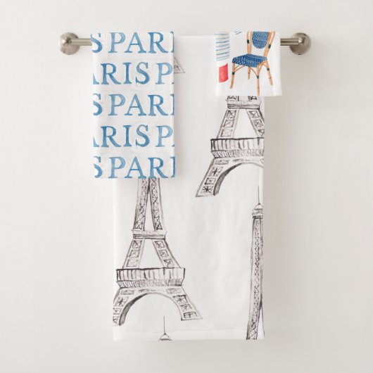 Franse Waterverf Doodles Towel Set Parijs Bad Handdoek (Insitu)