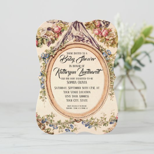  Franse Waterverf Rozen in Bloemenwijnstokken Kaart (Staand voorkant)