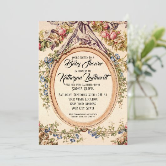  Franse Waterverf Rozen in Bloemenwijnstokken Kaart (Staand voorkant)