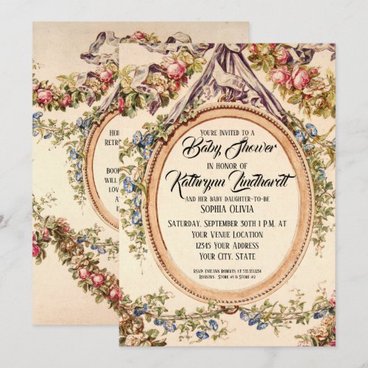  Franse Waterverf Rozen in Bloemenwijnstokken Kaart (Voorkant / Achterkant)